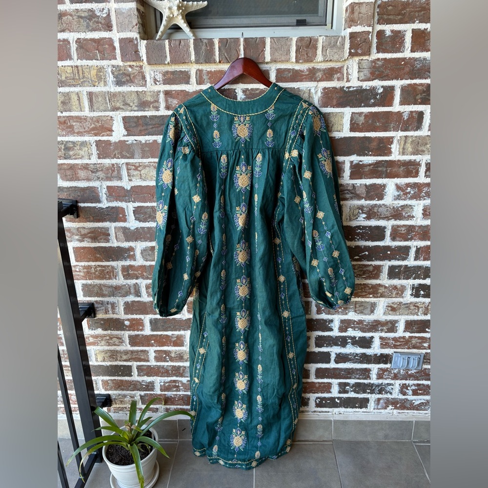 FARM Rio Pineapple Embroidered Green Linen Tunic Maxi Dress Size Large NWT - Picture 4 of 16